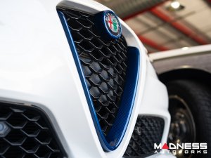Alfa Romeo Giulia Front V Shield Grill Frame + Emblem Frame Kit - Carbon Fiber - Blue Candy